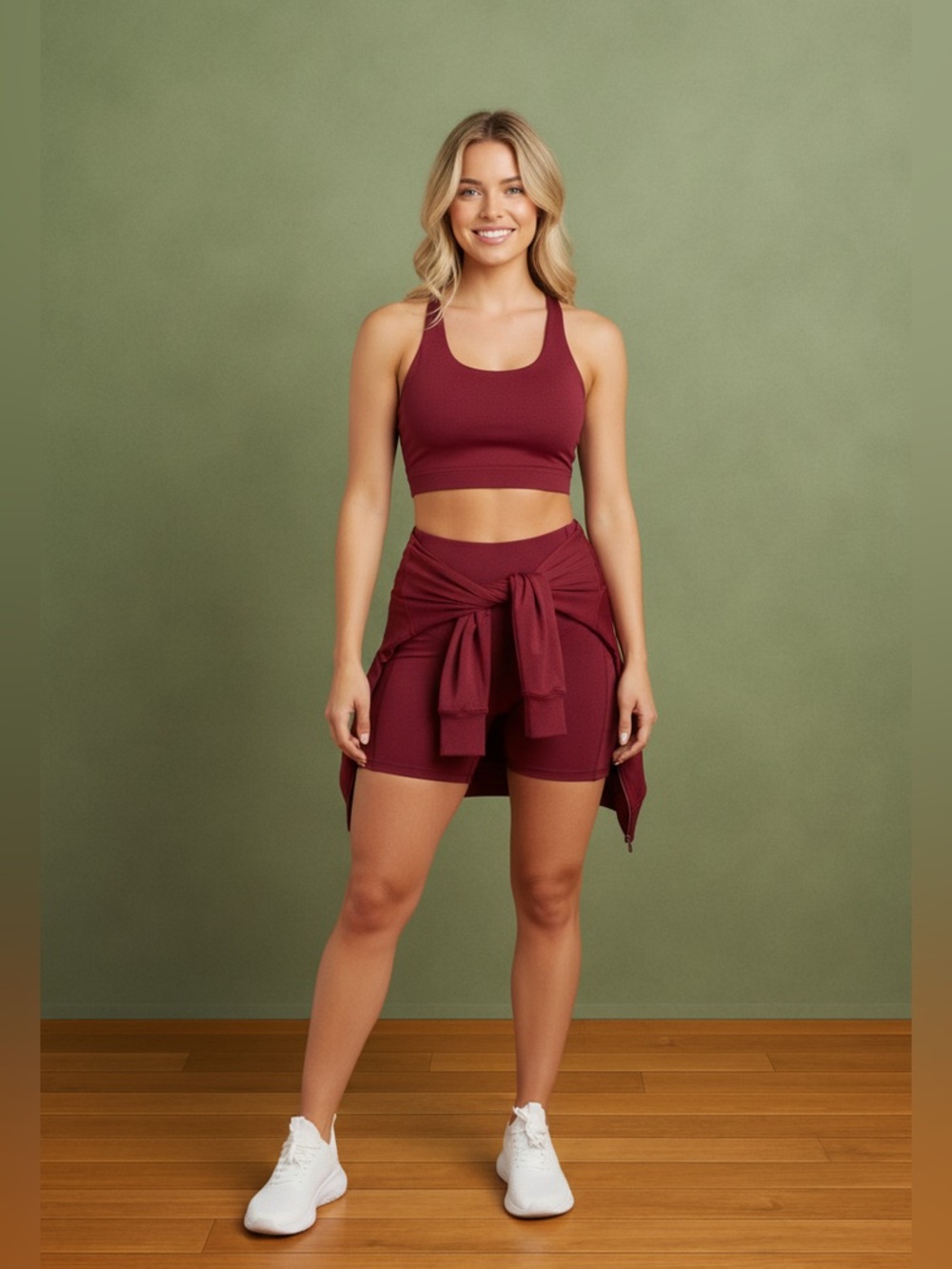 SPORTS BRA CROP TOP & BIKER SHORT SET Red